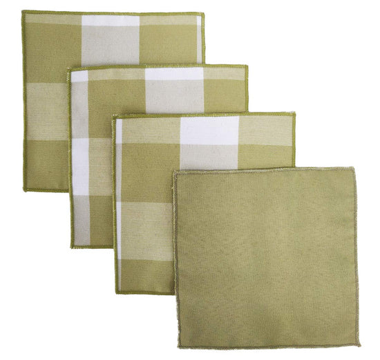 Buffalo Check Double Layers Reversible Coasters 6"W x 6"L, Set of 4 - Handmade in USA - Plaid Cocktail Napkins for Everyday Use and Special Occasion