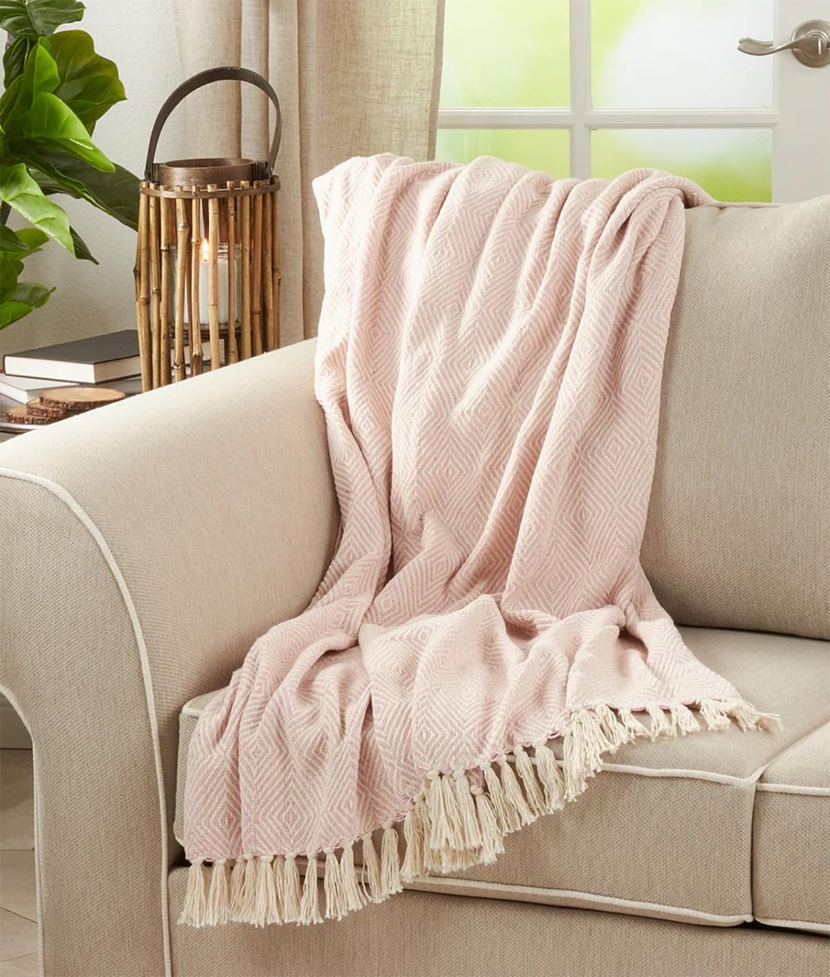 Sevan Collection Soft 100% Cotton Diamond Weave Throw Blanket, 50" W x 60" L