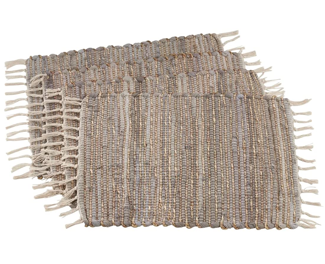 Fennco Styles Chindi Cotton Jute Table Runner with Fringe 16 x 72 Inch - Blue-Grey Table Cover for Home, Dining Room, Banquets, Family Gathering and Special Occasion