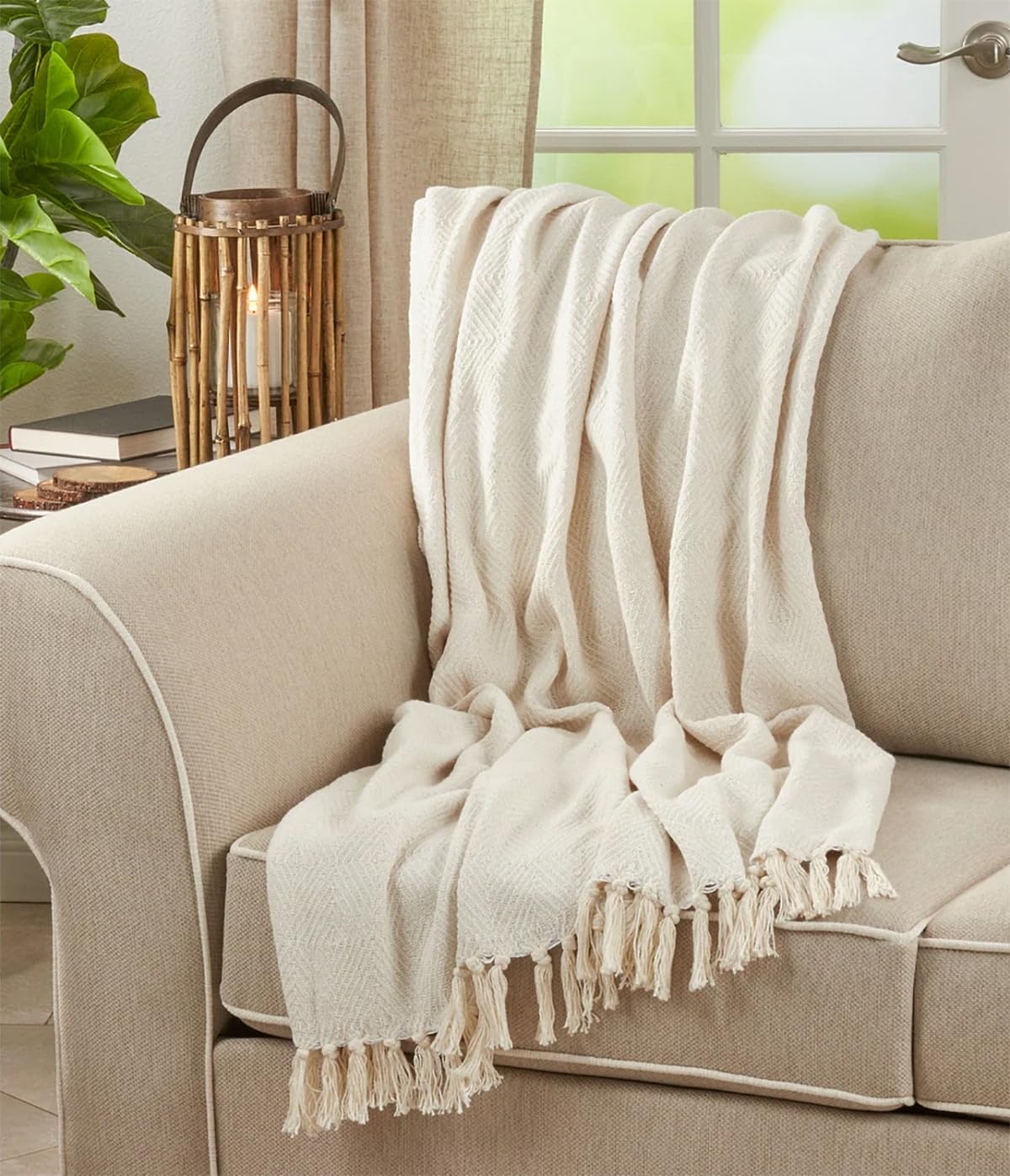 Fennco Styles Sevan Collection Soft 100% Cotton Diamond Weave Throw Blanket, 50" W x 60" L