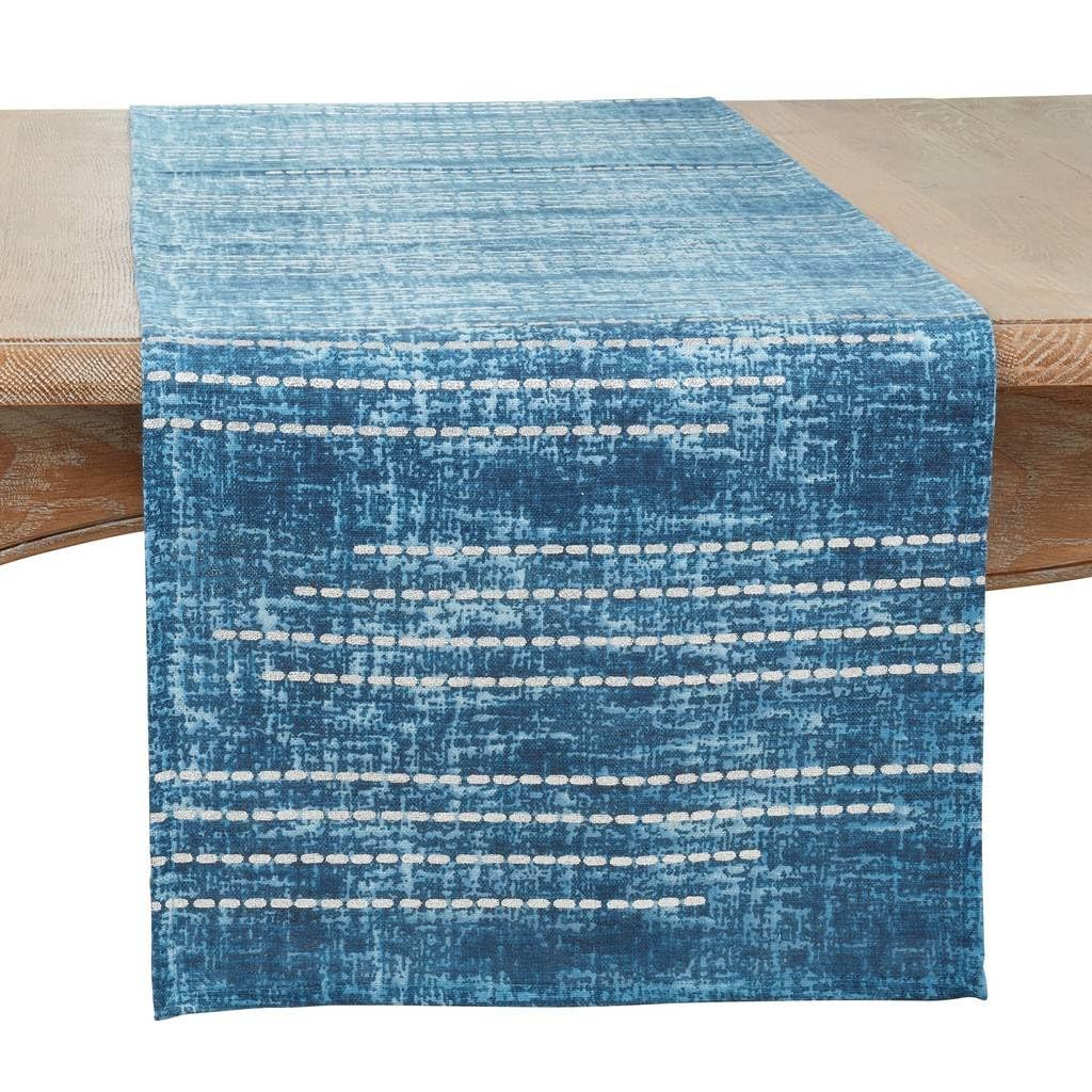 Fennco Styles Silver Foil Print Dash Line Table Runner 16" W x 72" L - 100% Cotton Woven Table Cover for Home Décor, Everyday Use, Banquets, Holidays, Family Gatherings and Special Occasion