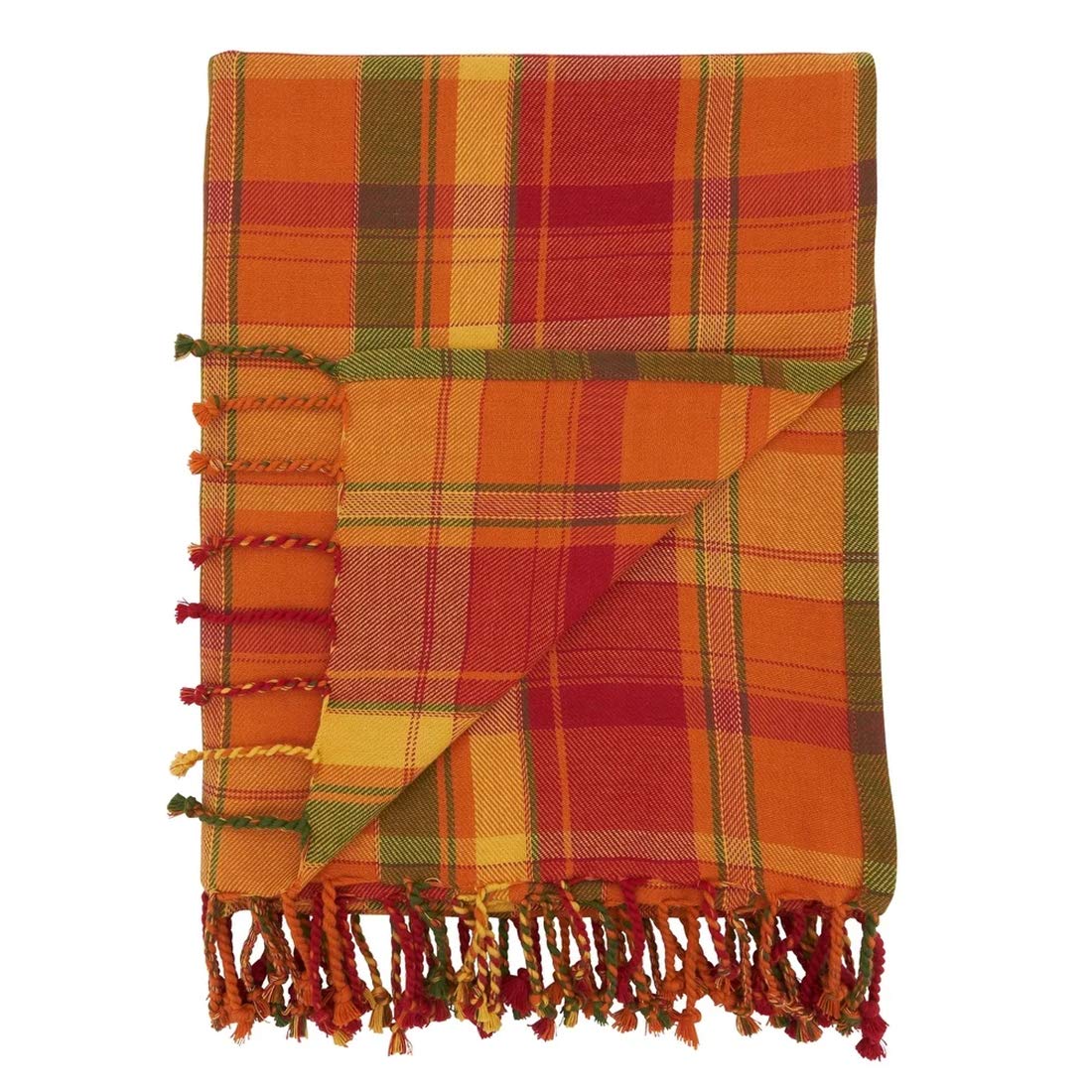 Autumn Harvest Plaid Tassel Throw Blanket 50" W x 60" L – Terracotta Blanket for Couch, Bedroom and Living Room Décor