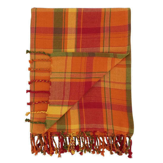 Autumn Harvest Plaid Tassel Throw Blanket 50" W x 60" L – Terracotta Blanket for Couch, Bedroom and Living Room Décor