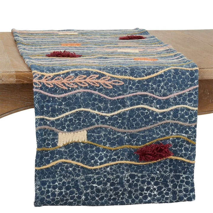 Abstract Block Print Embroidered Cotton Table Runner 16" W x 72" L - Multicolored Rectangular Table Cover for Home Décor, Dining Table, Banquets, Family Gathering and Special Events
