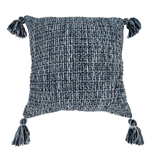 Fennco Styles Woven Textured Tassel Cotton Decorative Throw Pillow Cover 22" W x 22" L - Navy Blue Cushion Case for Home, Couch, Bedroom, Living Room and Office Décor (Filled Pillow)