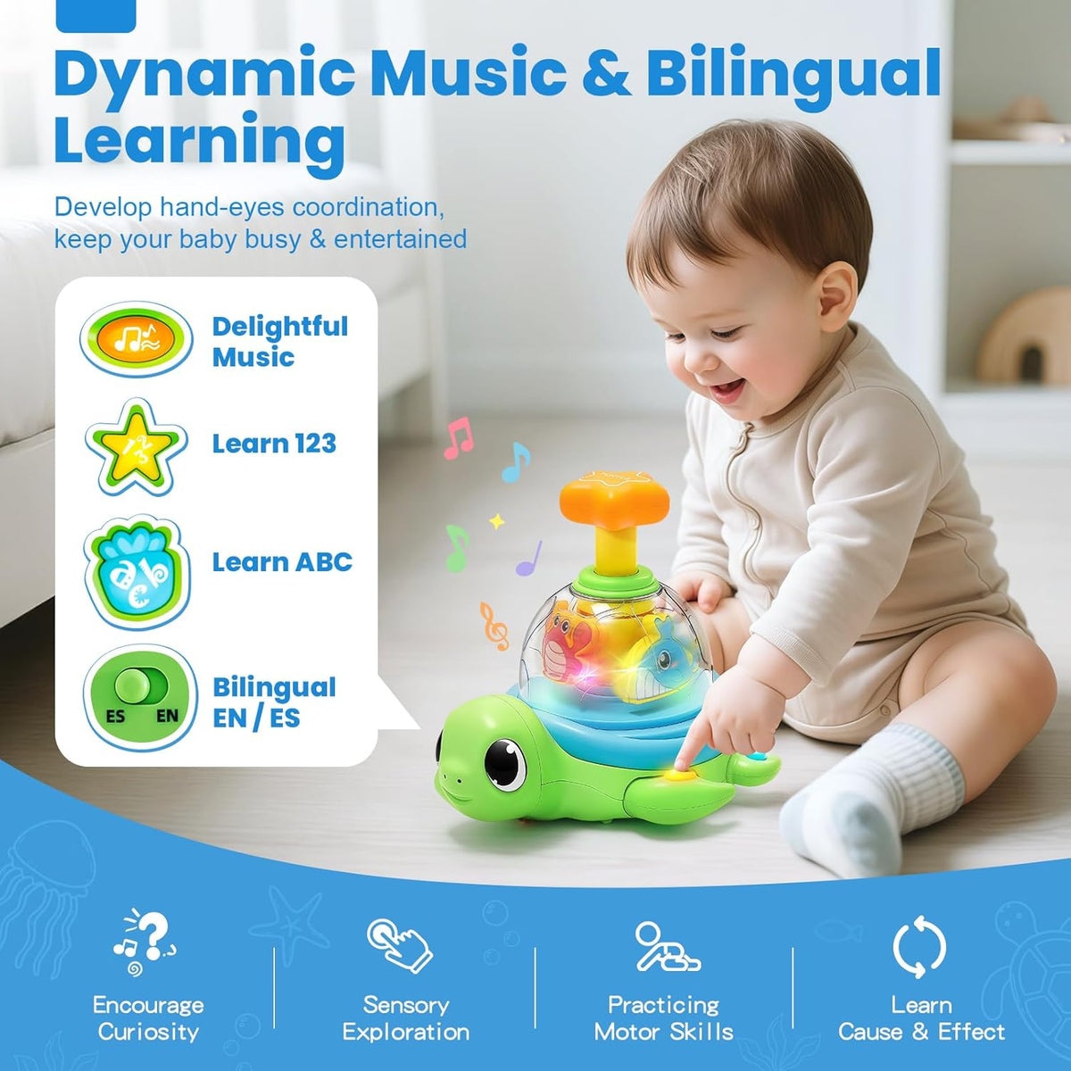 Musical Baby Toys for 1 Year Old - Crawling Turtle Infant Toys 6-12 Months, Press & Glow & Spin for Cause and Effect, Tummy Time Development, Christmas Birthday Gifts for 1 Yr Old Boy Girl 9-18 Month