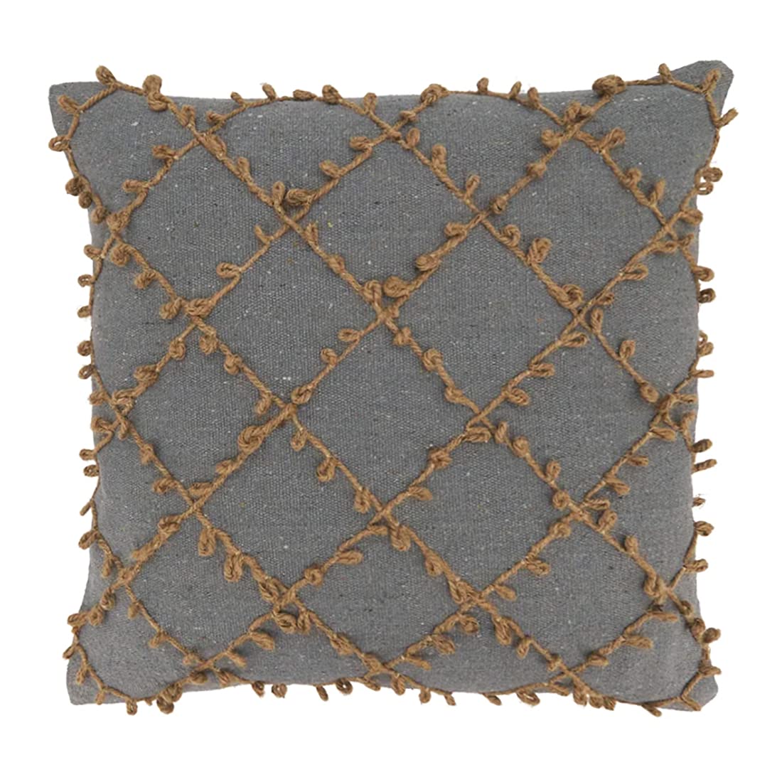 Fennco Styles Dori Embroidered Diamond Cotton Decorative Throw Pillow 18" W x 18" L - Grey Textured Accent Cushion for Home, Couch, Living Room and Office Décor