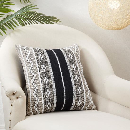 Fennco Styles Black Multi-Pattern Woven Cotton Decorative Throw Pillow Cover