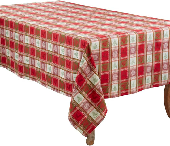 Holiday Plaid Jacquard Cotton Tablecloth 63" X 84" — table decor for gatherings holidays and entertaining