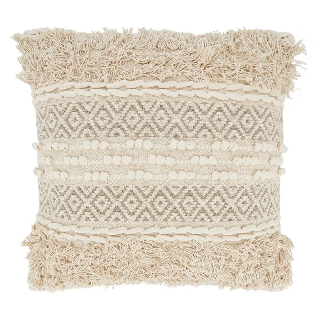 Fennco Styles Moroccan Tufted Cotton Decorative Throw Pillow 18" W x 18" L - Natural Square Cushion for Home, Couch, Living Room, Bedroom, Office and Holiday Décor