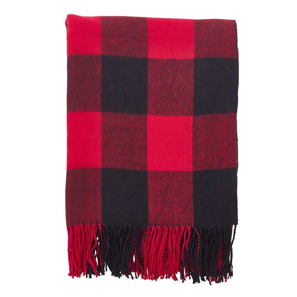 Classic Buffalo Check Fringe 50 x 60 Inch Throw — decorative blanket for cozy living room styling home and holiday accent