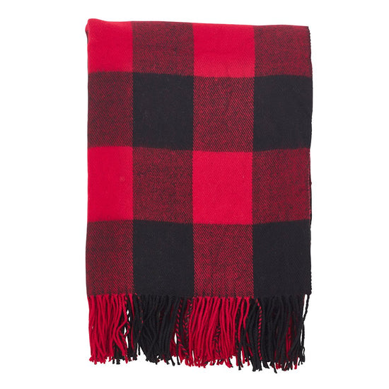 Classic Buffalo Check Fringe 50 x 60 Inch Throw — decorative throw blanket for sofa couch and bedroom distinctive decor choice