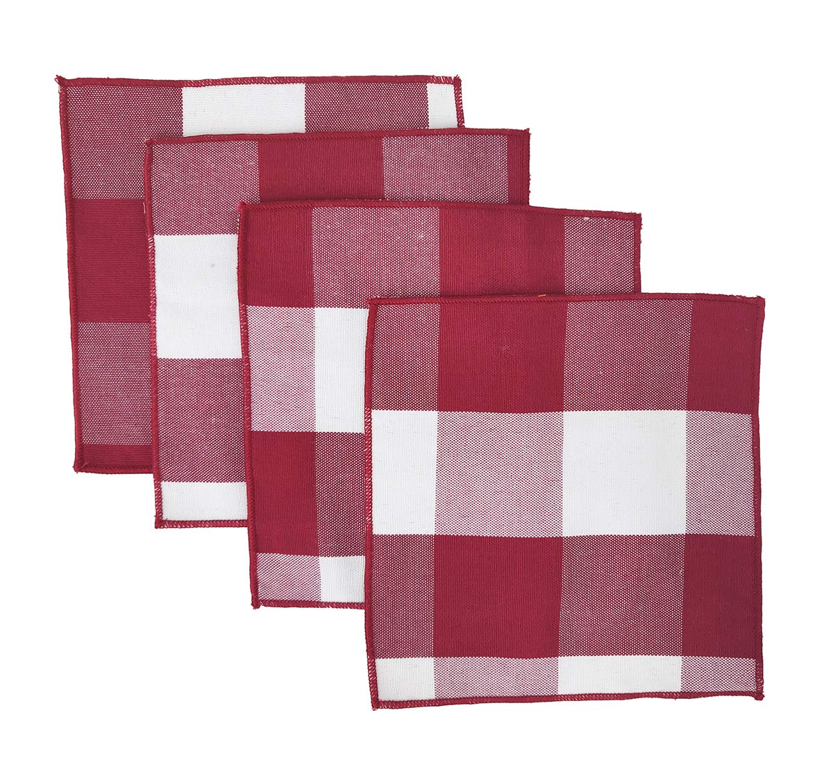 Buffalo Check Double Layers Reversible Coasters 6"W x 6"L, Set of 4 - Handmade in USA - Plaid Cocktail Napkins for Everyday Use and Special Occasion