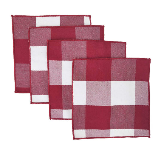 Buffalo Check Double Layers Reversible Coasters 6"W x 6"L, Set of 4 - Handmade in USA - Plaid Cocktail Napkins for Everyday Use and Special Occasion