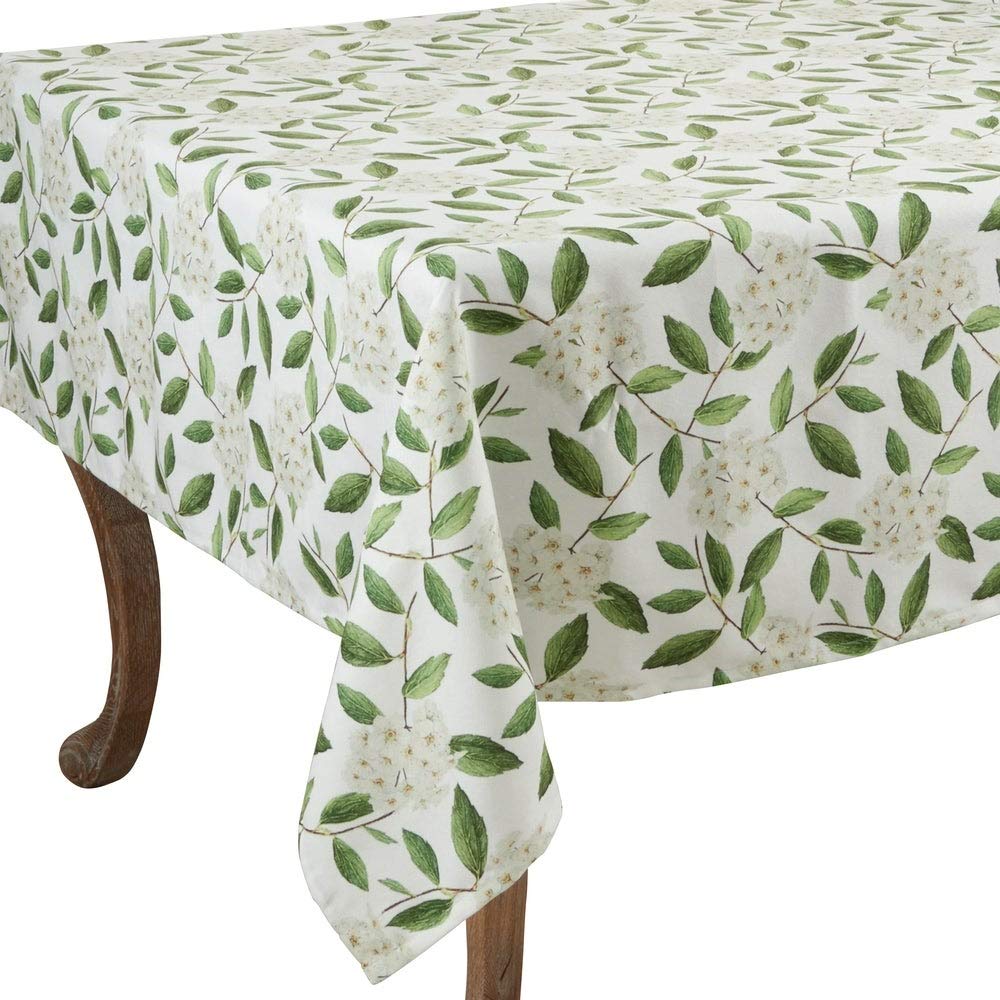 Fennco Styles Floral Design Table Linen Collection – White Green Table Cover for Home Décor, Dining Table, Banquets, Holidays and Special Occasions