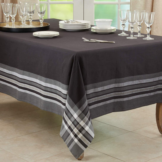 Contemporary Stripe Border Design Cotton Tablecloth