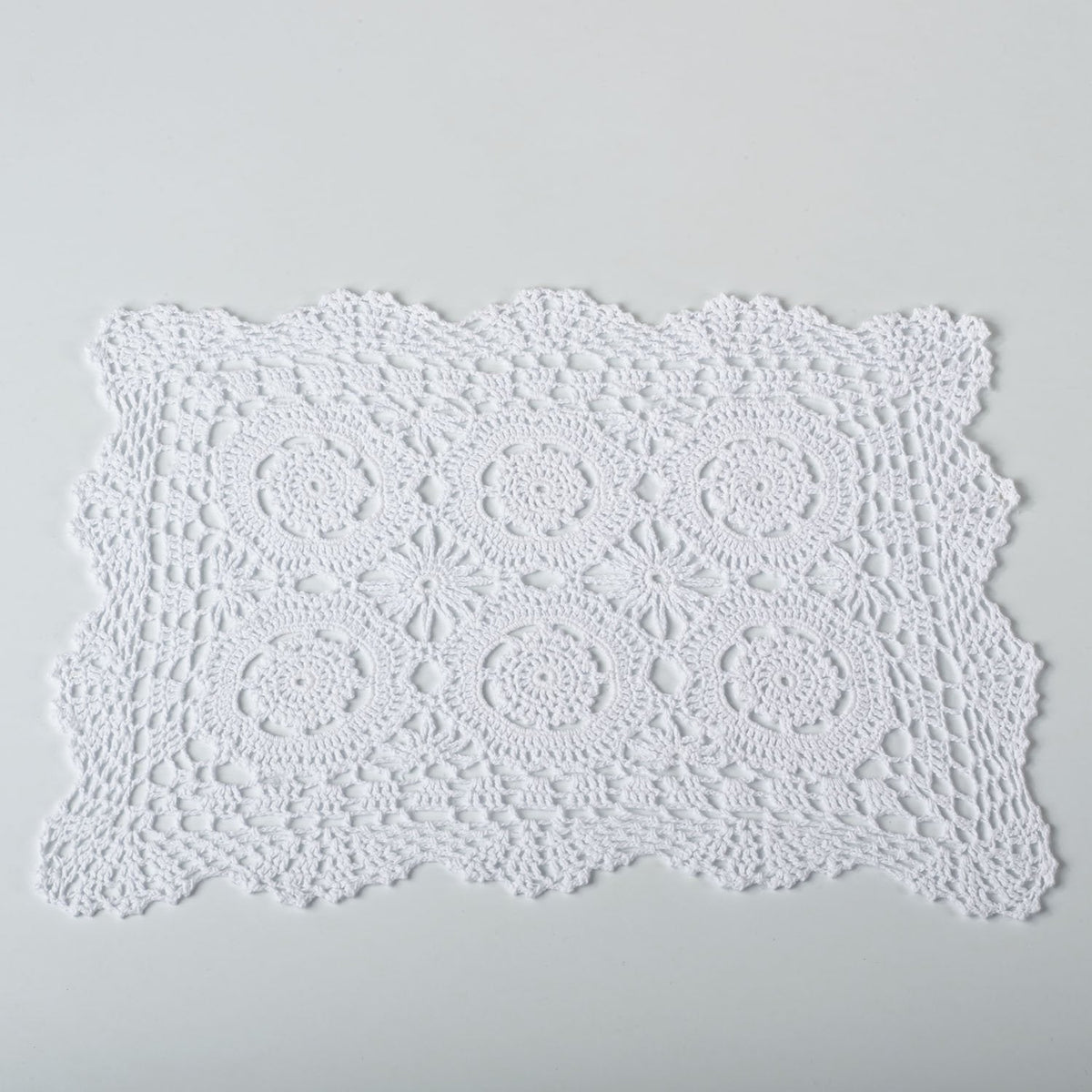 Fennco Styles Handmade Crochet Lace Cotton Traycloth Placemats, Set of 4, 12"x18" (Rectangular, White)