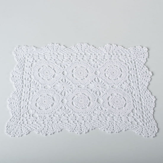 Fennco Styles Handmade Crochet Lace Cotton Traycloth Placemats, Set of 4, 12"x18" (Rectangular, White)