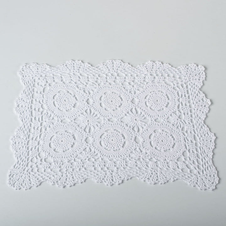 Fennco Styles Handmade Crochet Lace Cotton Traycloth Placemats, Set of 4, 12"x18" (Rectangular, White)