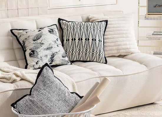 Art Style Leaf Feather Design Jacquard Throw Pillow Cover 18" W X 18" L – Black Woven Square Cushion Case for Couch, Sofa, Bedroom, Office and Living Room Décor