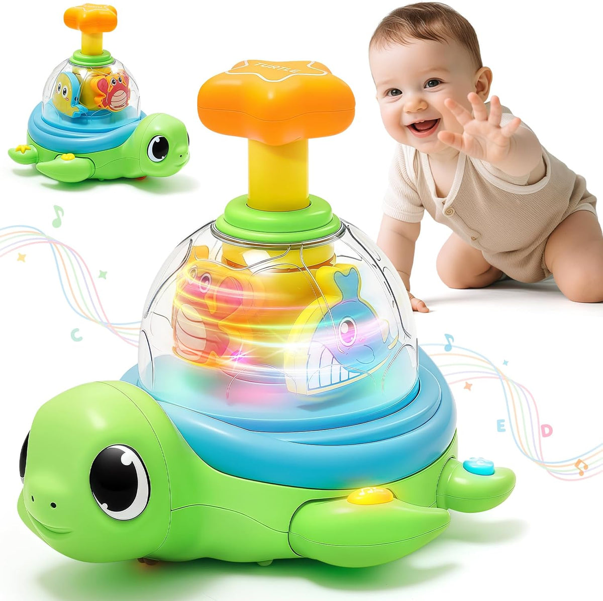 Musical Baby Toys for 1 Year Old - Crawling Turtle Infant Toys 6-12 Months, Press & Glow & Spin for Cause and Effect, Tummy Time Development, Christmas Birthday Gifts for 1 Yr Old Boy Girl 9-18 Month