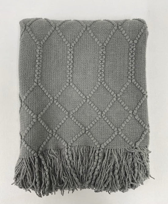 Fennco Styles Irregular Rhombus Diamond Knit Fringe Throw Blanket 50" W x 60" L – Camel Geometric Woven Blanket for Couch, Bedroom and Living Room Décor