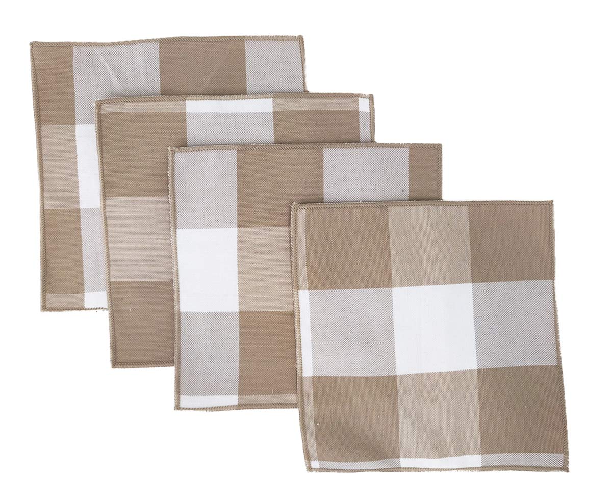 Buffalo Check Double Layers Reversible Coasters 6"W x 6"L, Set of 4 - Handmade in USA - Plaid Cocktail Napkins for Everyday Use and Special Occasion