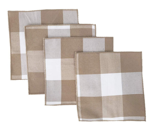 Buffalo Check Double Layers Reversible Coasters 6"W x 6"L, Set of 4 - Handmade in USA - Plaid Cocktail Napkins for Everyday Use and Special Occasion
