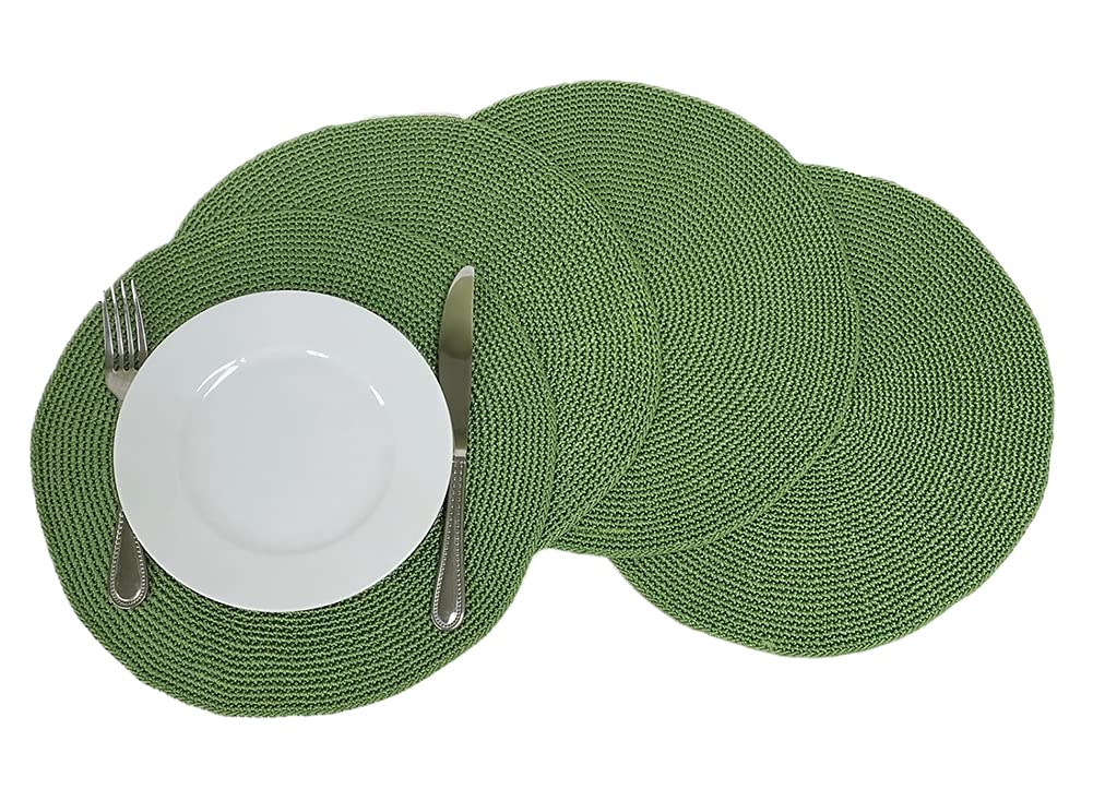 Fennco Styles Handmade Crochet Farmhouse Placemats 14-inch Round, Set of 4 - Decorative Table Mats for Home Décor, Dining Table, Banquets and Special Events