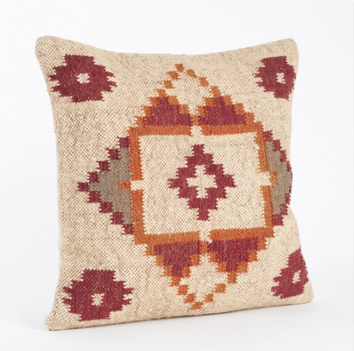 Fennco Styles Kilim Collection Southwestern Rhombus Embroidered Wool 20 x 20 Inch Throw Pillow with Case & Insert – Multicolor Throw Pillow for Couch, Bedroom and Living Room Décor