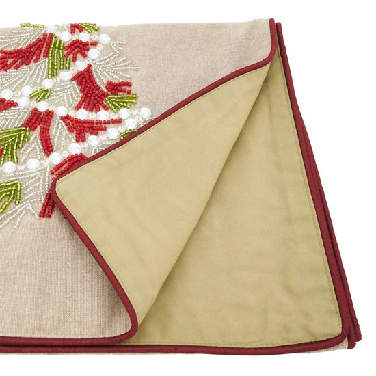 Beaded Christmas Tree Cotton Table Runner 16 x 72 Inch, holiday table linen for Christmas entertaining