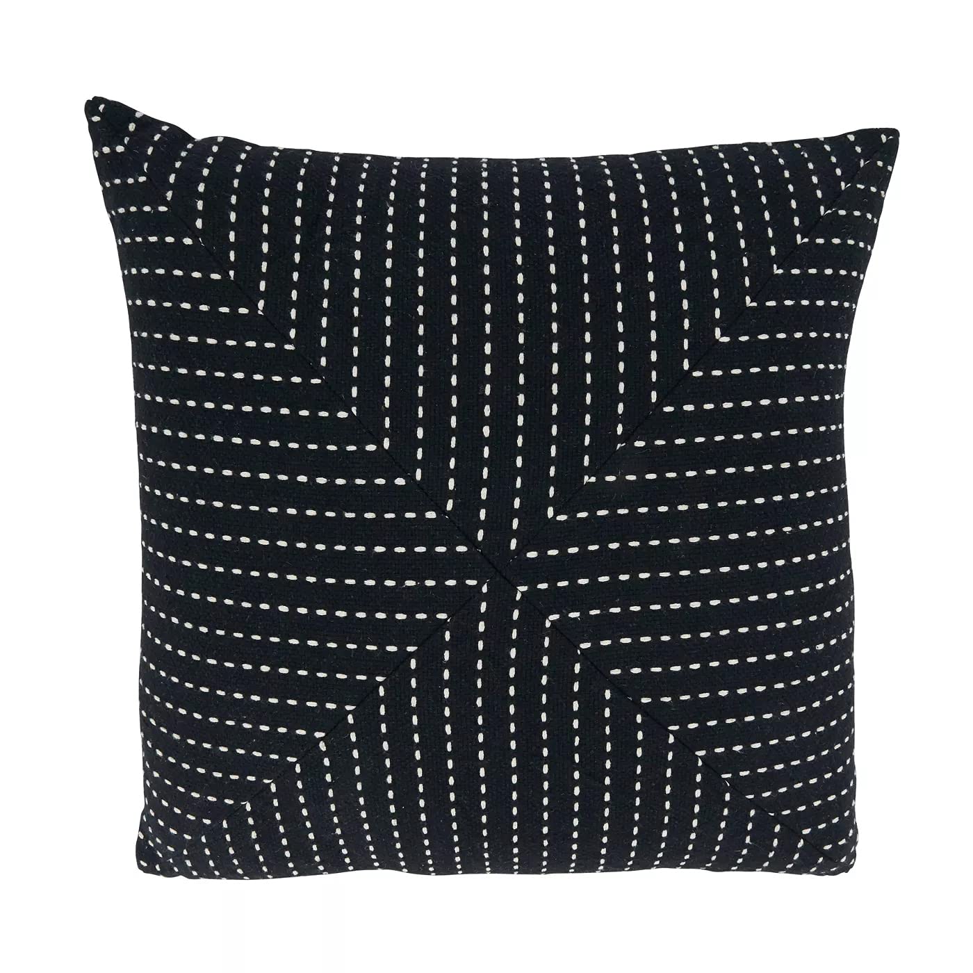 Fennco Styles Stitched Patchwork Cotton Decorative Throw Pillow 18" W x 18" L - Black Square Cushion for Home, Couch, Office, Bedroom and Living Room Décor