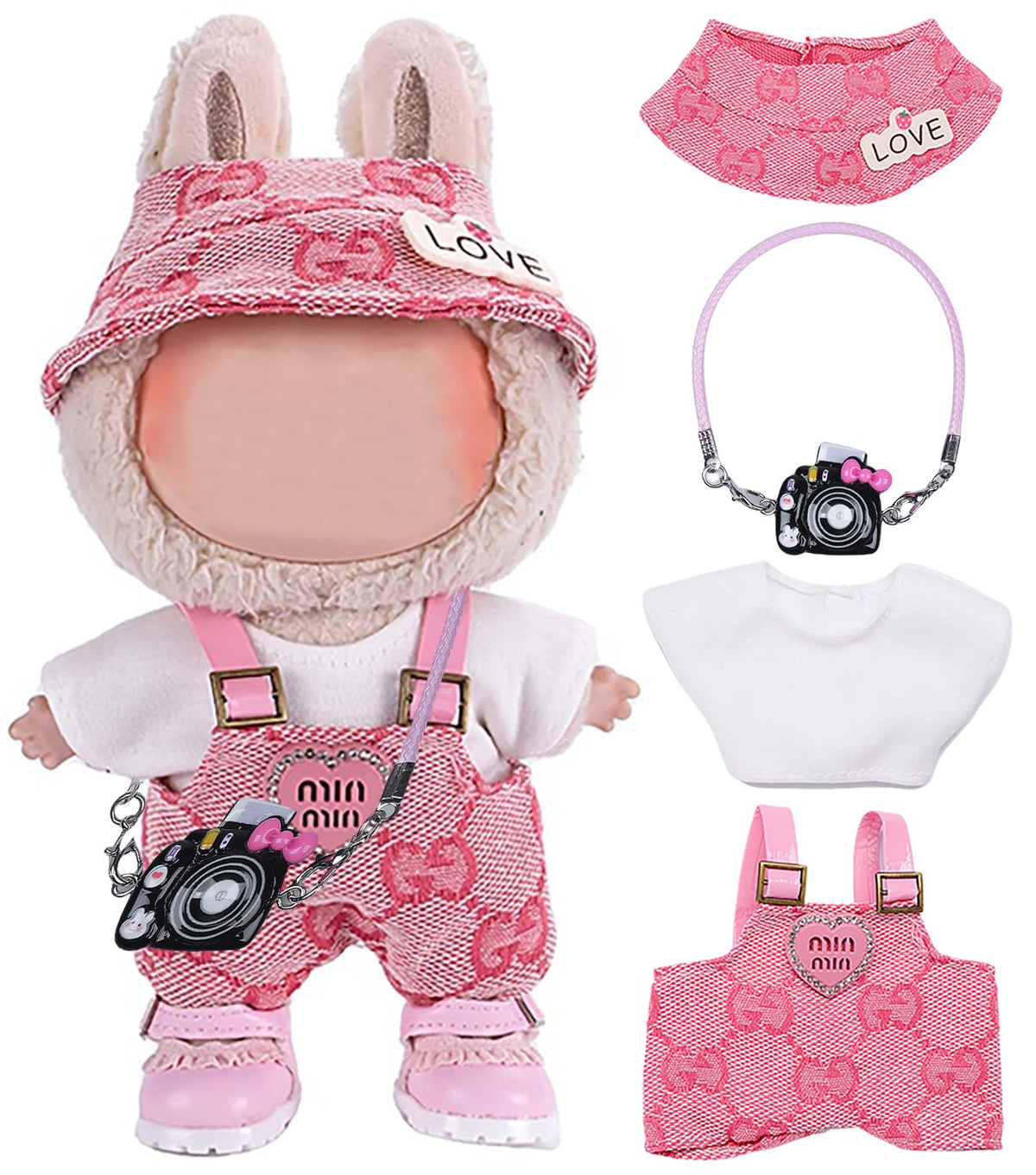 4 Piece Doll Clothes Set for 15cm-17cm Dolls - Outfit with Overalls Hat & Bag