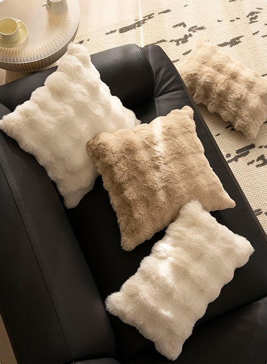 Luxury Faux Fur Decorative Filled Throw Pillow 18" W x 18" L – Ivory Plush Fluffy Cushion for Couch, Bedroom, Living Room and Office Décor