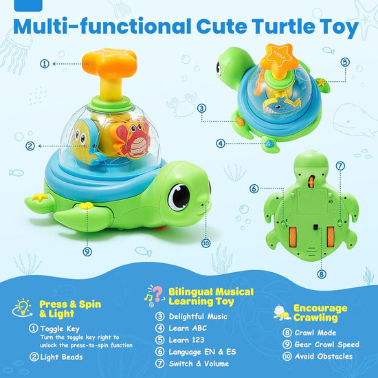 Musical Baby Toys for 1 Year Old - Crawling Turtle Infant Toys 6-12 Months, Press & Glow & Spin for Cause and Effect, Tummy Time Development, Christmas Birthday Gifts for 1 Yr Old Boy Girl 9-18 Month