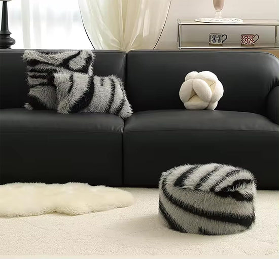 Zebra Stripe Faux Fur Animal Design Decorative Throw Pillow Cover 18" W x 18" L – Grey Plush Cushion Case for Couch, Bedroom, Living Room and Office Décor