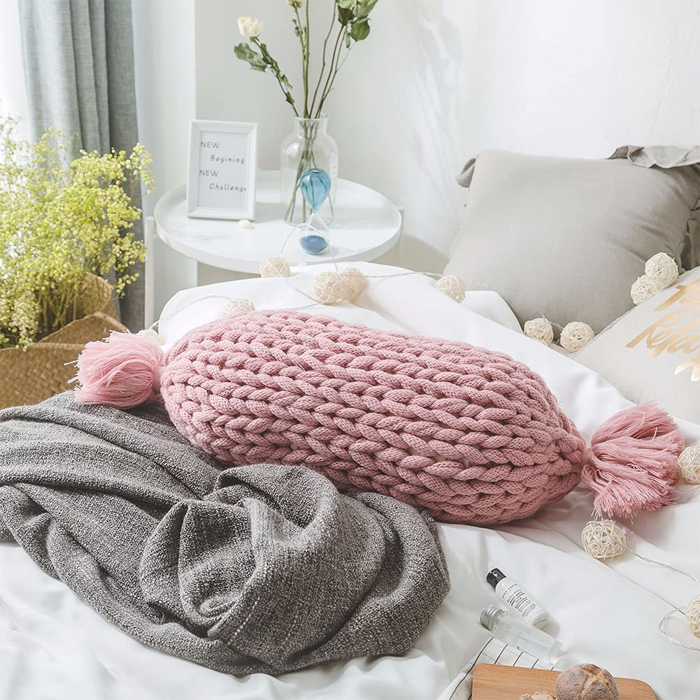 Fennco Styles Candy Shaped Chunky Cable Knitted Decorative Cotton Throw Pillow 12" W x 24" L – Oblong Cushion for Home, Couch, Sofa, Bedroom, Office Décor and Special Occasion