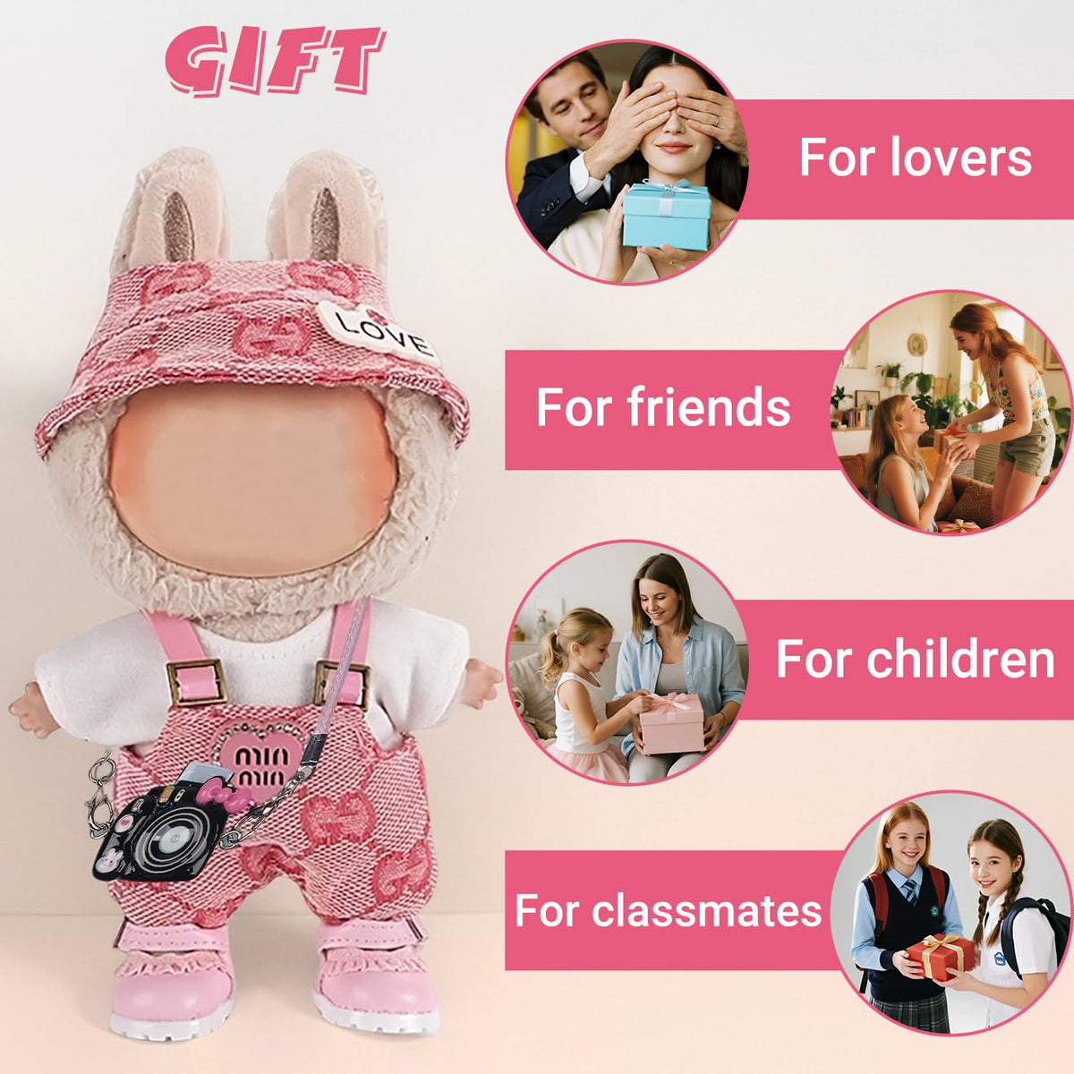 4 Piece Doll Clothes Set for 15cm-17cm Dolls - Outfit with Overalls Hat & Bag