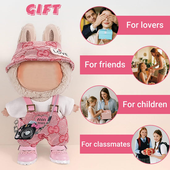 4 Piece Doll Clothes Set for 15cm-17cm Dolls - Outfit with Overalls Hat & Bag