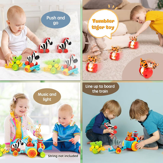 Marstone Baby Toys for 1 2 Year Old Boys and Girls Gifts, Forest Train Car Set for Toddlers 1-2, Push Animal Baby Toys 12-18 Months, Learning Toddler Toys for 1-3 Yr Old Boy Birthday Gift