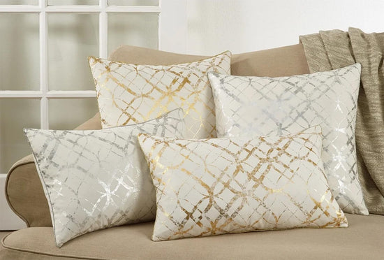 Fennco Styles Modern Metallic Foil Design Cotton Throw Pillow Cover 20" W x 20" L - Silver Pillow Case for Couch, Living Room and Bedroom Décor