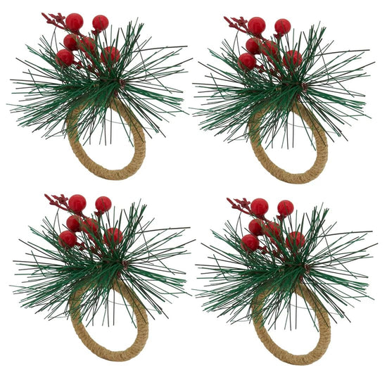 Fennco Styles Handmade Christmas Decorative Napkin Rings, Set of 4 - Green Napkin Holders for Home, Dining Room, Banquet, Family Gathering, Holiday Decor and Special Occasion