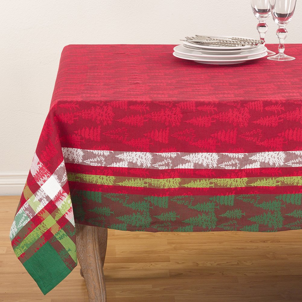 Fennco Styles Christmas Tree Plaid Design 100% Cotton Table Linens - Various Sizes for Home, Holiday, Family Gathering and Special Occasion