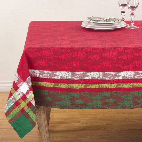 Fennco Styles Christmas Tree Plaid Design 100% Cotton Table Linens - Various Sizes for Home, Holiday, Family Gathering and Special Occasion