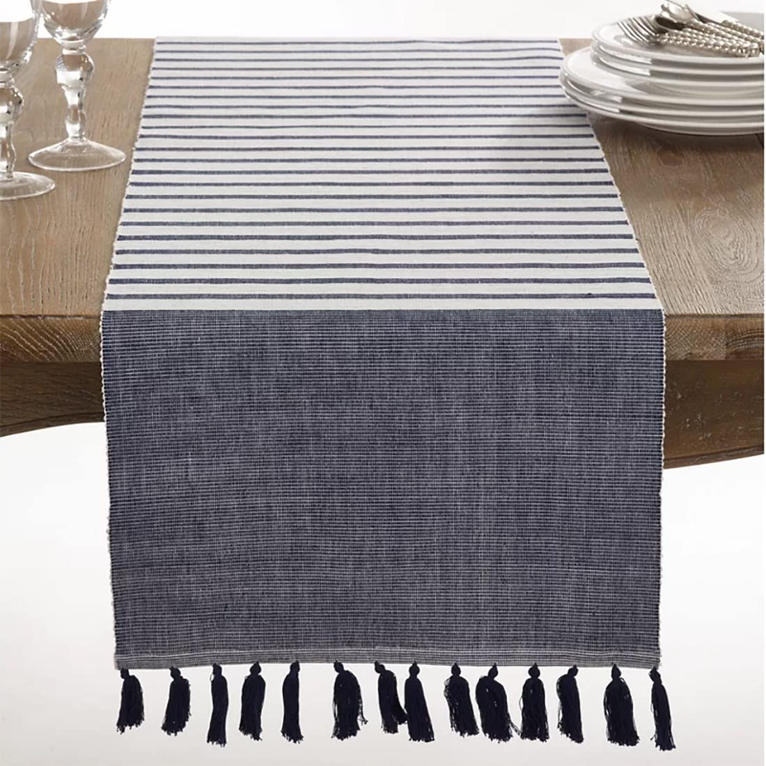 Bellaria Collection Ribbed Tassel Reversible Table Linen Tablecloth