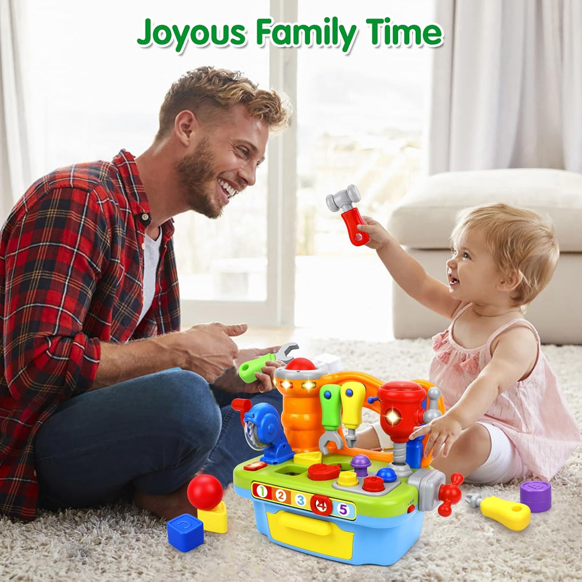 Toys for 1 Year Old Boy, Musical Toddler Tool Bench, Montessori Educational Toys with Sound Lights Effect, Shape Sorter, One Year Old Boy Birthday Gift, Engineer Pretend Play Workbench