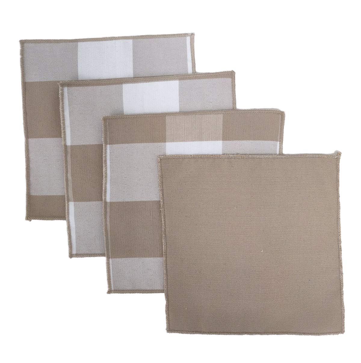 Buffalo Check Double Layers Reversible Coasters 6"W x 6"L, Set of 4 - Handmade in USA - Plaid Cocktail Napkins for Everyday Use and Special Occasion