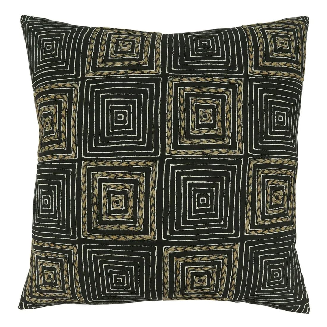 Fennco Styles Embroidered Maze Cotton Decorative Throw Pillow Cover 20" W X 20" L – Black Textured Design Cushion Case for Couch, Sofa, Bedroom, Office and Living Room Décor