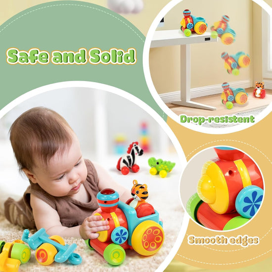 Marstone Baby Toys for 1 2 Year Old Boys and Girls Gifts, Forest Train Car Set for Toddlers 1-2, Push Animal Baby Toys 12-18 Months, Learning Toddler Toys for 1-3 Yr Old Boy Birthday Gift