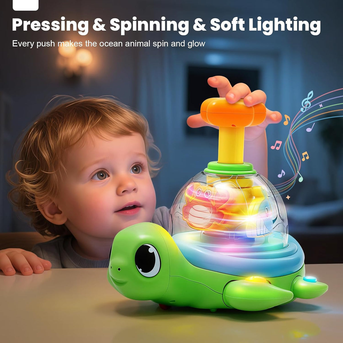 Musical Baby Toys for 1 Year Old - Crawling Turtle Infant Toys 6-12 Months, Press & Glow & Spin for Cause and Effect, Tummy Time Development, Christmas Birthday Gifts for 1 Yr Old Boy Girl 9-18 Month